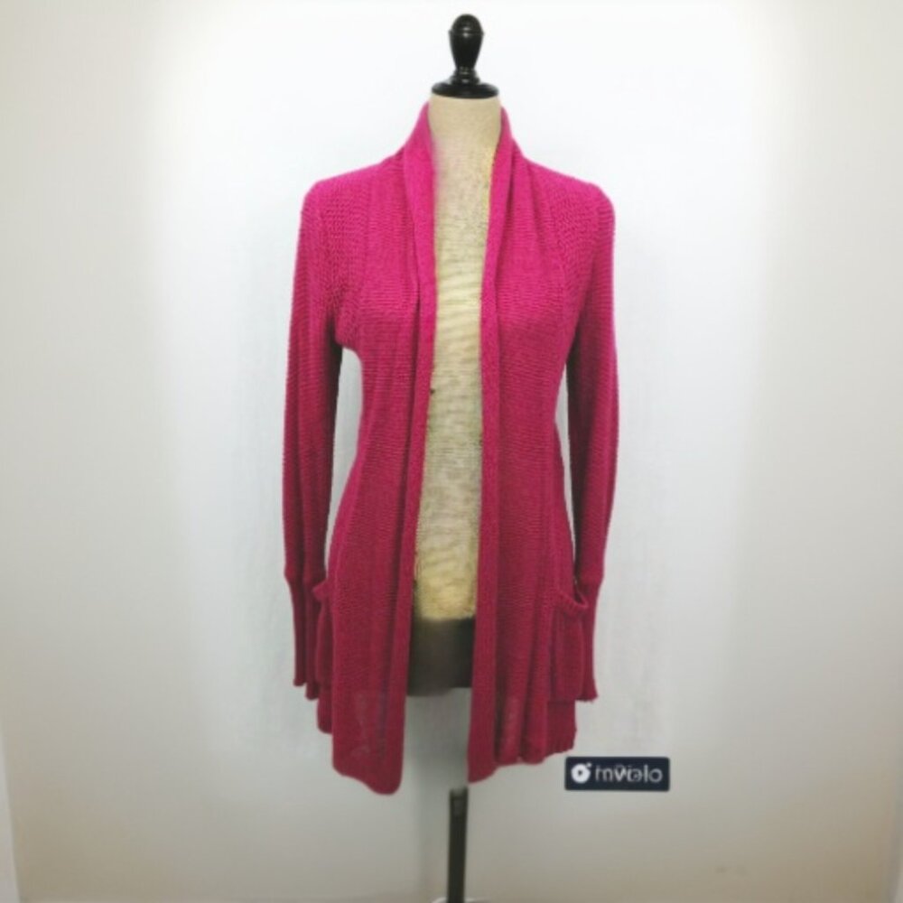 Anthropologie Guinevere women’s sweater S Cardigan Fuchsia Cotton Linen Blend